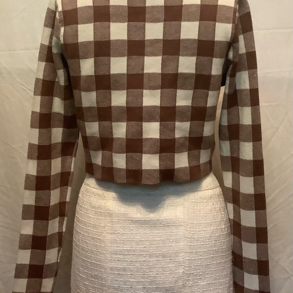 Altar'd State Coquette Brown and Cream Checkered Sweater - Picture 2 of 4